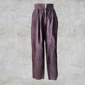 Vintage 80s/90s Danier High Waisted Leather Suede Pleated Trousers Purple 26
